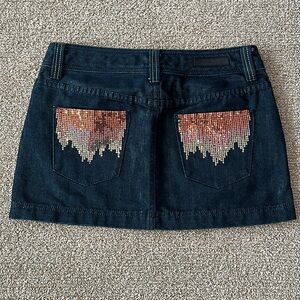 Express Coated Indigo Denim Mini Skirt Sequins Y2K Sz 6 NWOT